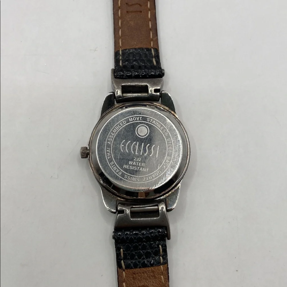 Vintage Ecclissi Sterling Silver Black Leather Band Watch 8 3/4”L